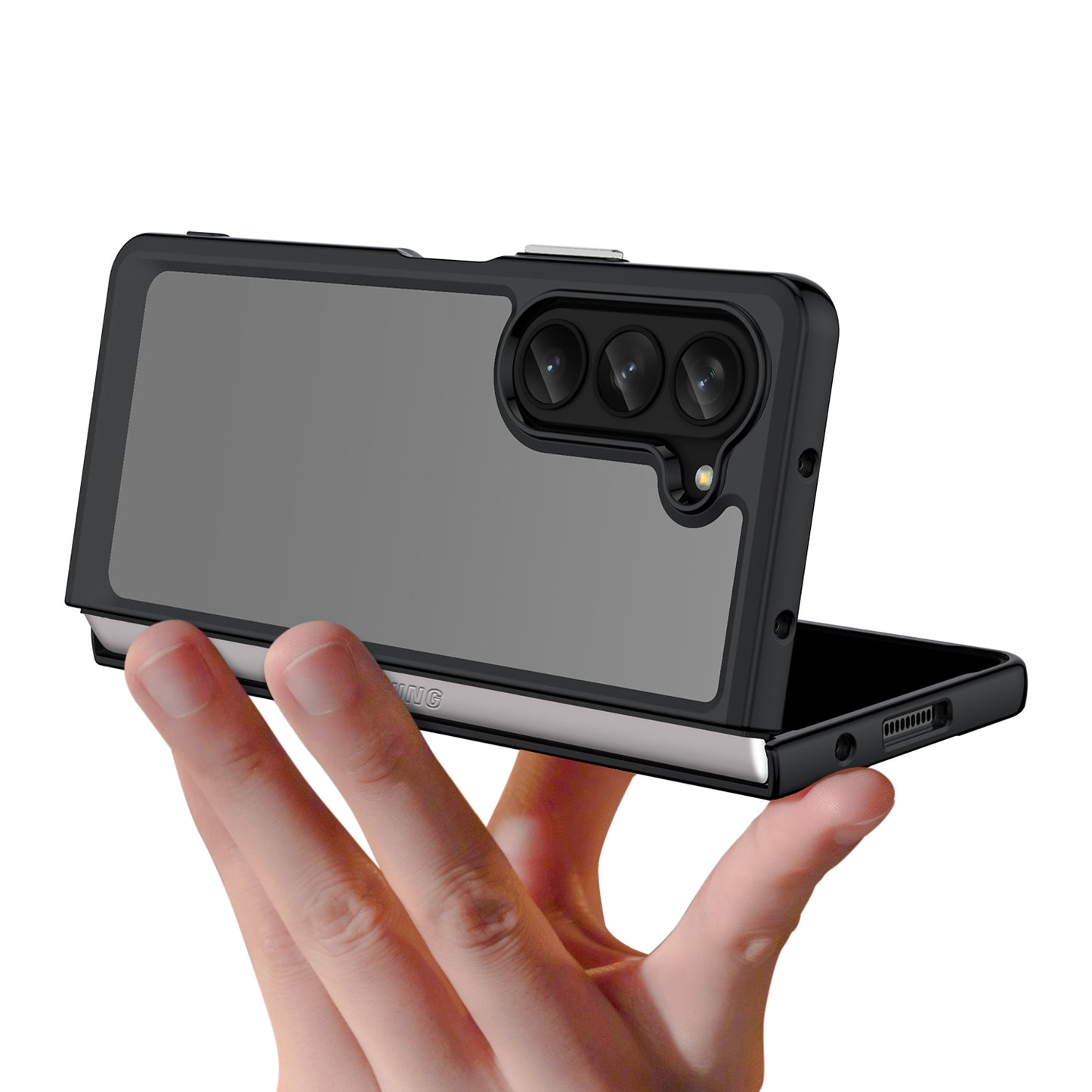 Uniqkart for Samsung Galaxy Z Fold5 5G Mobile Phone Back Cover TPU+Acrylic Clear Protective Shockproof Case - Black