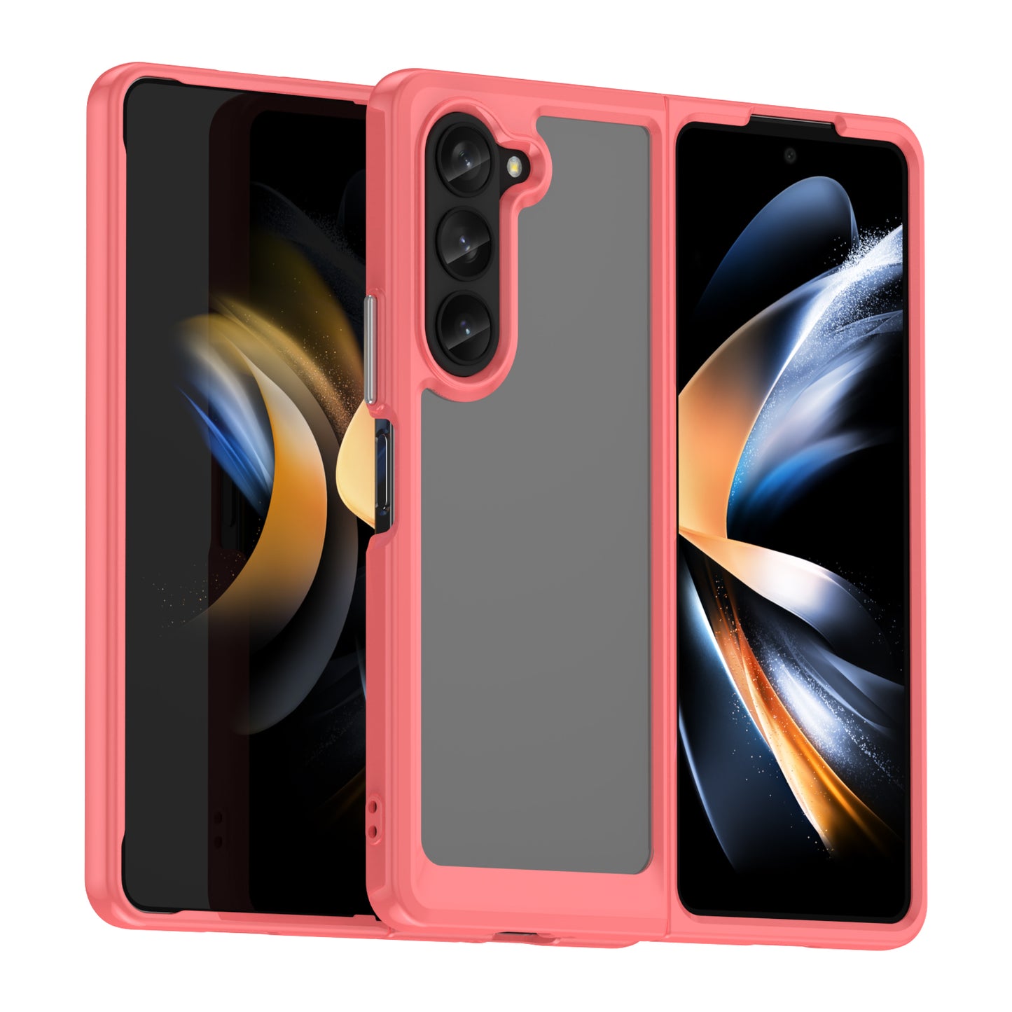 Uniqkart for Samsung Galaxy Z Fold5 5G Mobile Phone Back Cover TPU+Acrylic Clear Protective Shockproof Case - Red