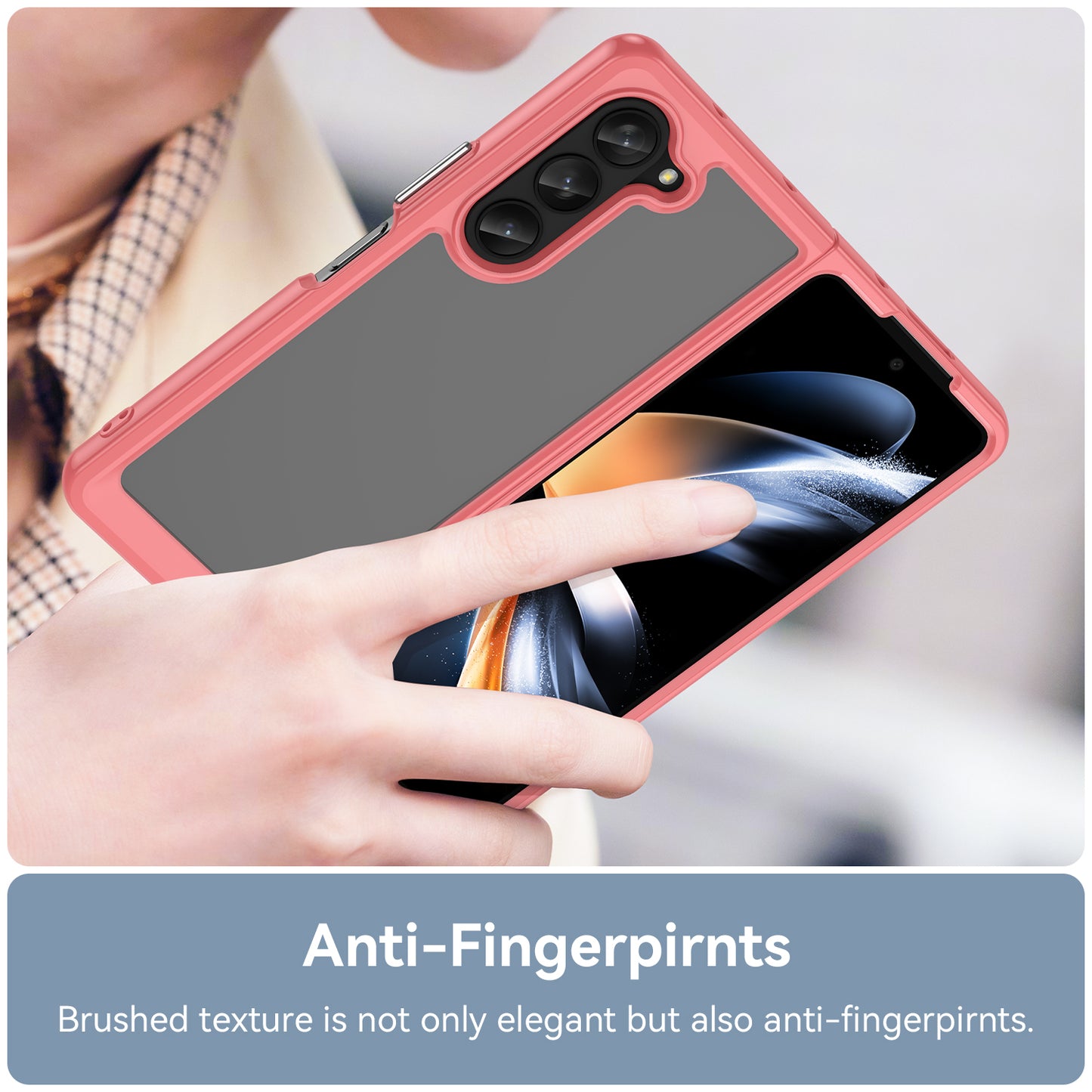 Uniqkart for Samsung Galaxy Z Fold5 5G Mobile Phone Back Cover TPU+Acrylic Clear Protective Shockproof Case - Red