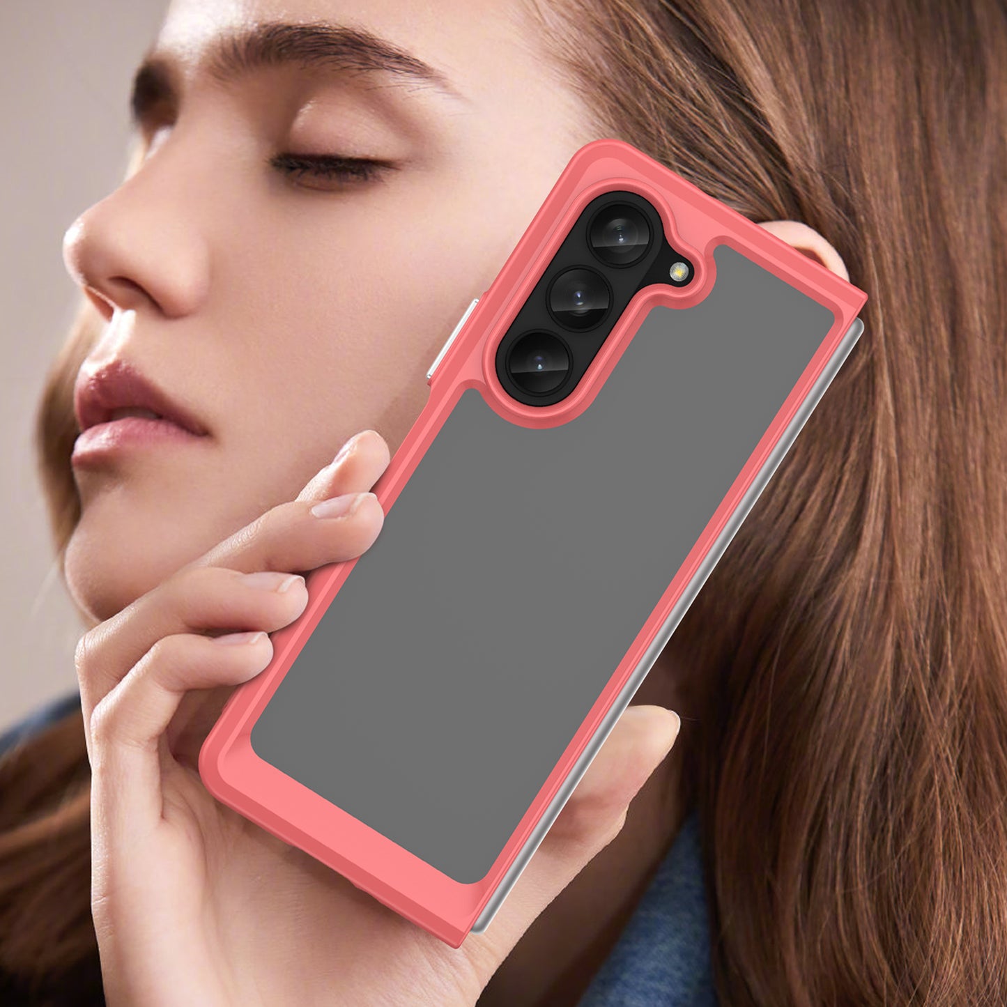Uniqkart for Samsung Galaxy Z Fold5 5G Mobile Phone Back Cover TPU+Acrylic Clear Protective Shockproof Case - Red