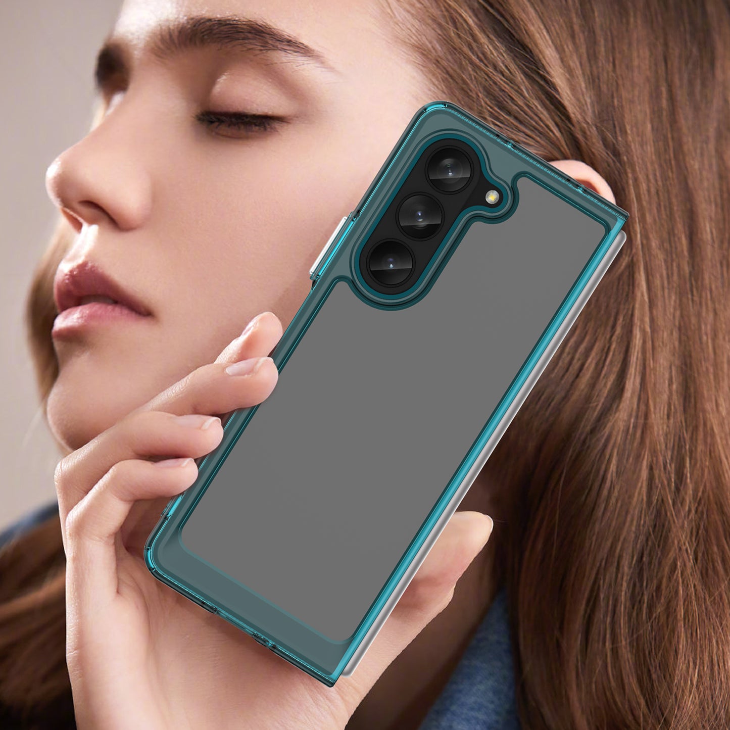 Uniqkart for Samsung Galaxy Z Fold5 5G Mobile Phone Back Cover TPU+Acrylic Clear Protective Shockproof Case - Transparent Blue
