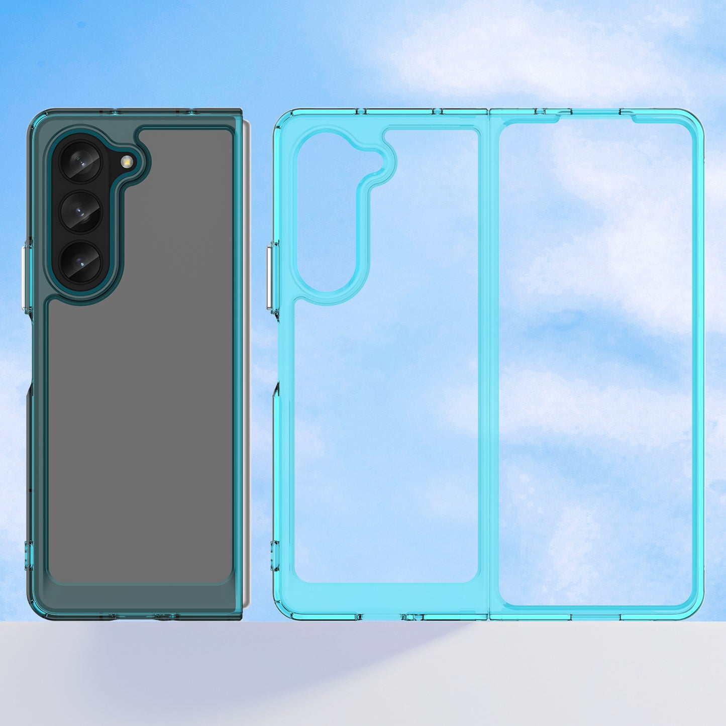 Uniqkart for Samsung Galaxy Z Fold5 5G Mobile Phone Back Cover TPU+Acrylic Clear Protective Shockproof Case - Transparent Blue