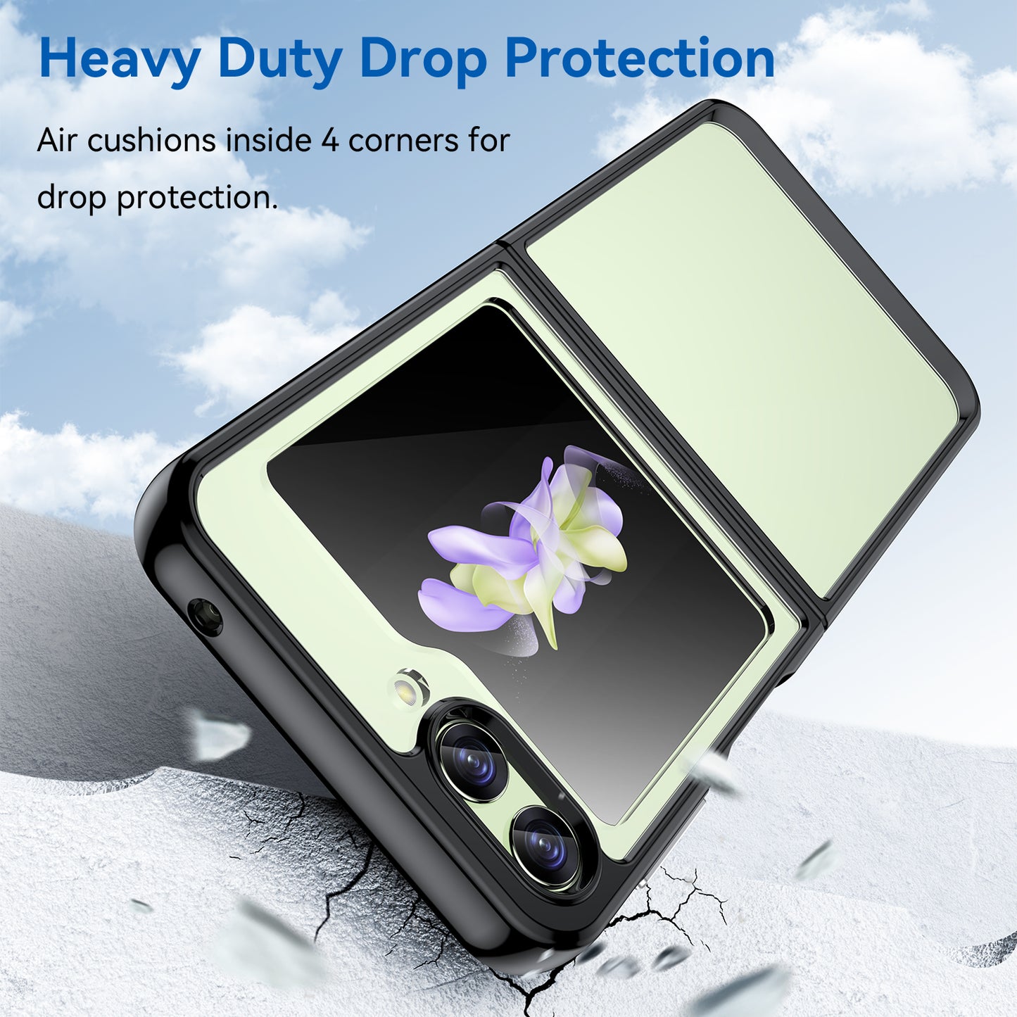 Uniqkart for Samsung Galaxy Z Flip5 5G Mobile Phone Back Cover Clear Protective Shockproof TPU+Acrylic Case - Black
