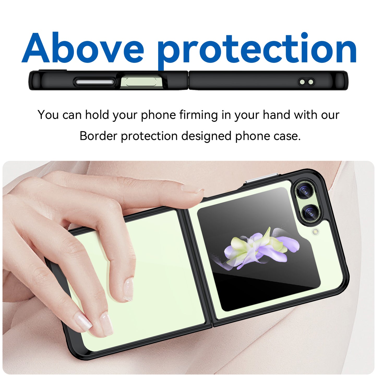 Uniqkart for Samsung Galaxy Z Flip5 5G Mobile Phone Back Cover Clear Protective Shockproof TPU+Acrylic Case - Black
