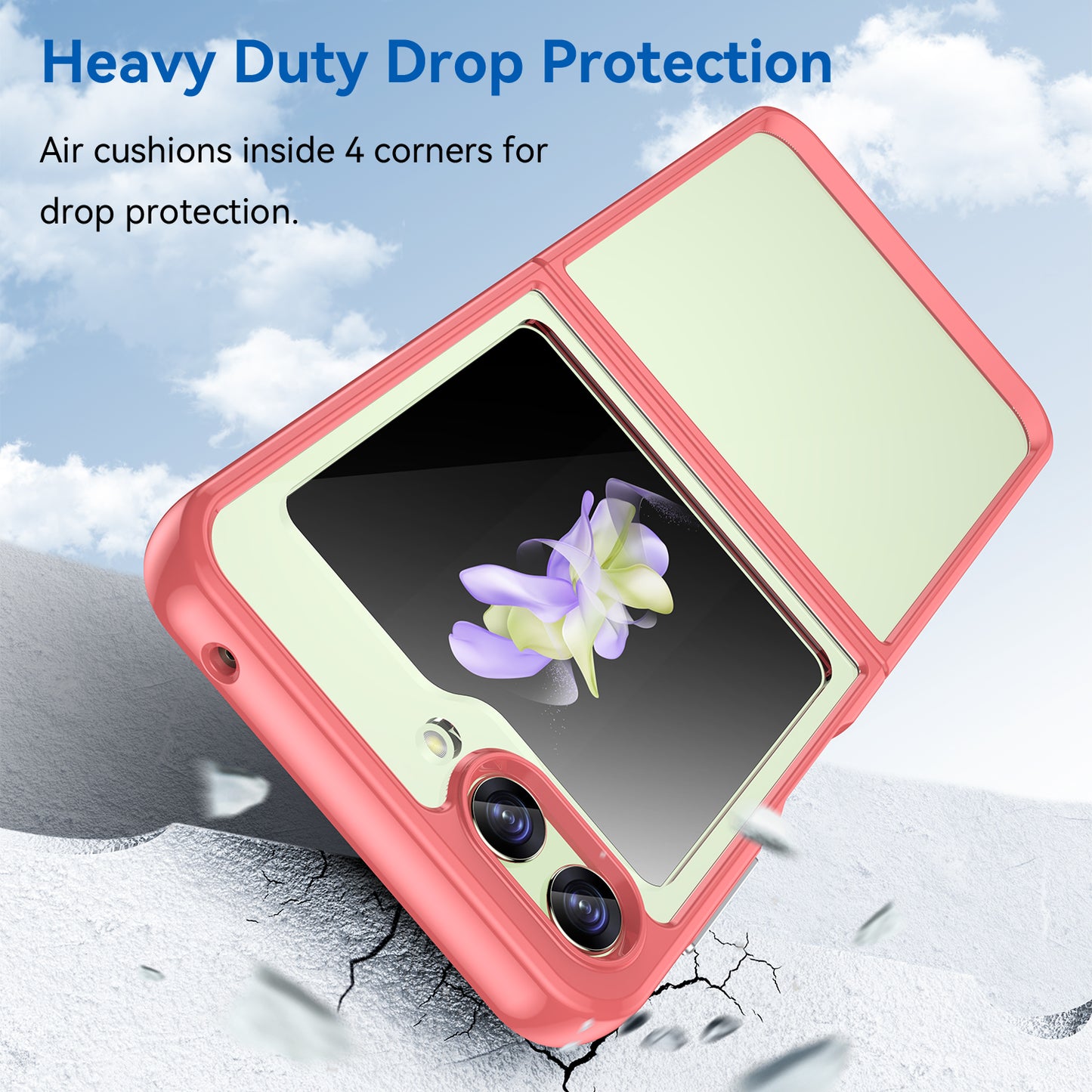Uniqkart for Samsung Galaxy Z Flip5 5G Mobile Phone Back Cover Clear Protective Shockproof TPU+Acrylic Case - Red