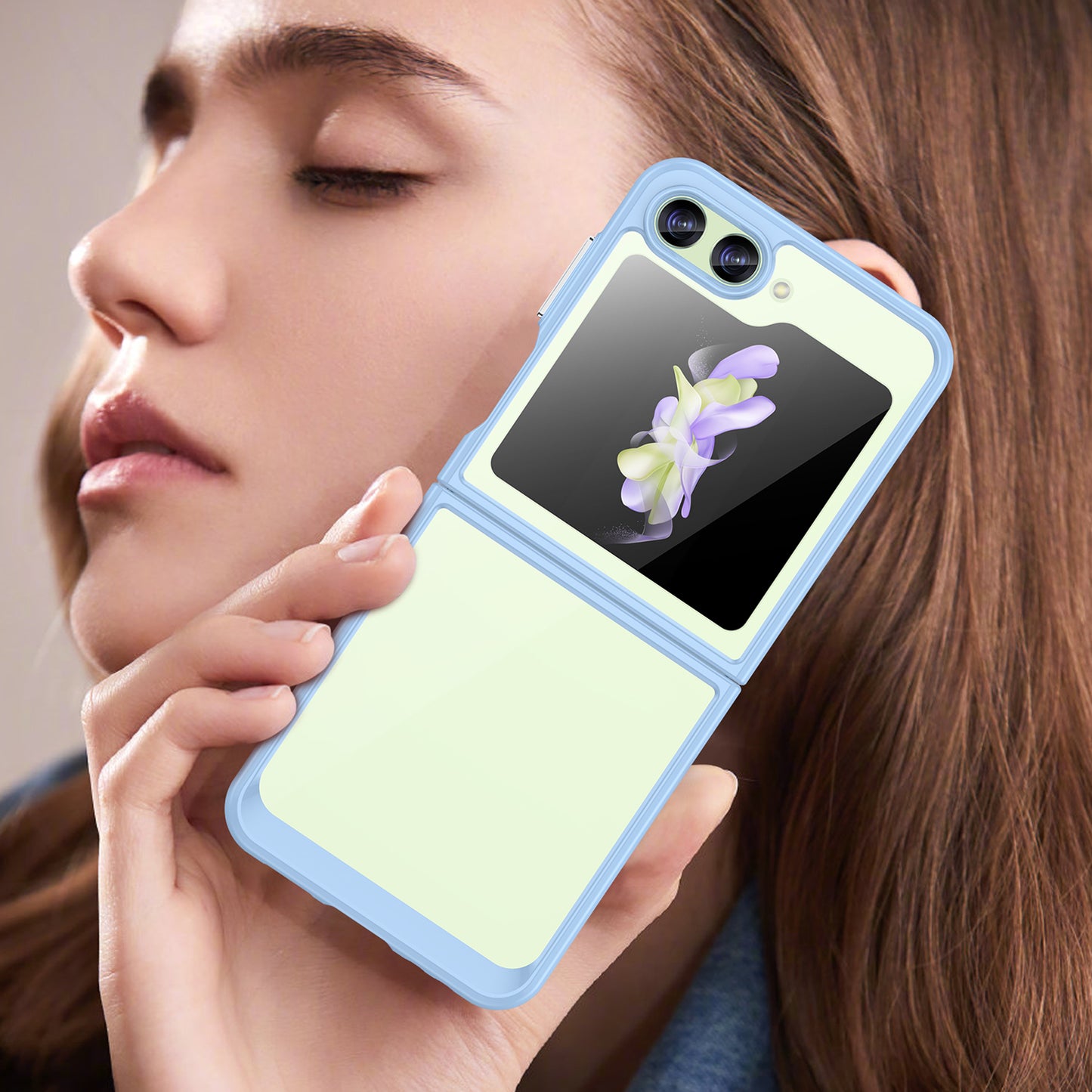 Uniqkart for Samsung Galaxy Z Flip5 5G Mobile Phone Back Cover Clear Protective Shockproof TPU+Acrylic Case - Blue