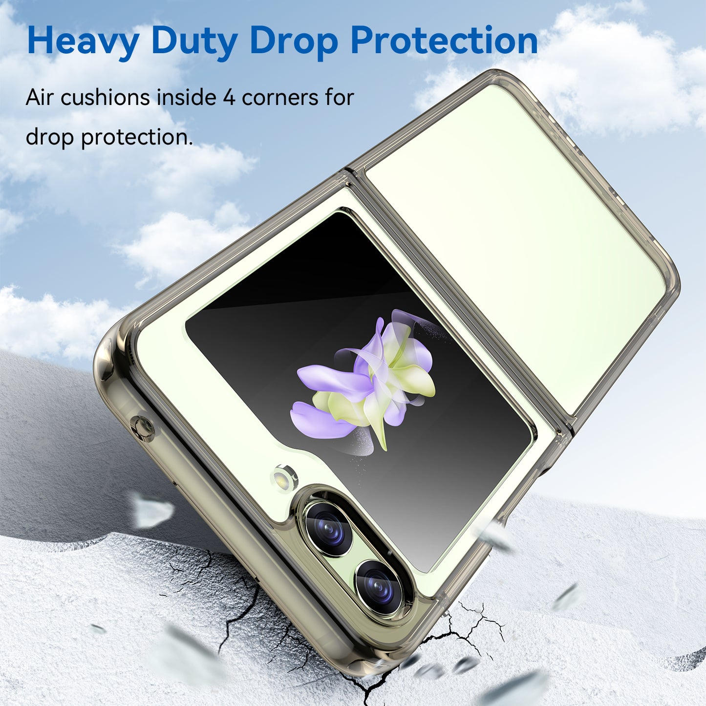 Uniqkart for Samsung Galaxy Z Flip5 5G Mobile Phone Back Cover Clear Protective Shockproof TPU+Acrylic Case - Transparent Grey