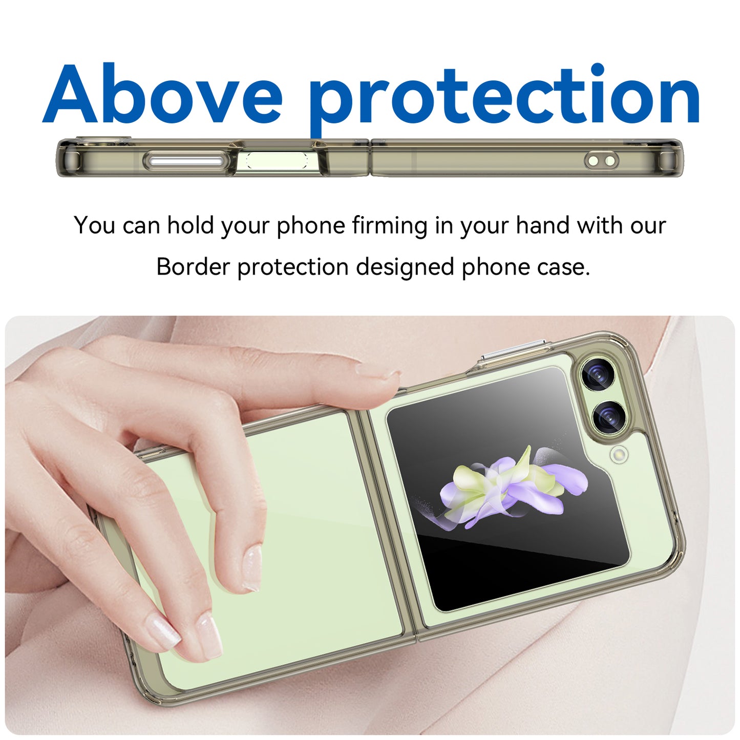 Uniqkart for Samsung Galaxy Z Flip5 5G Mobile Phone Back Cover Clear Protective Shockproof TPU+Acrylic Case - Transparent Grey