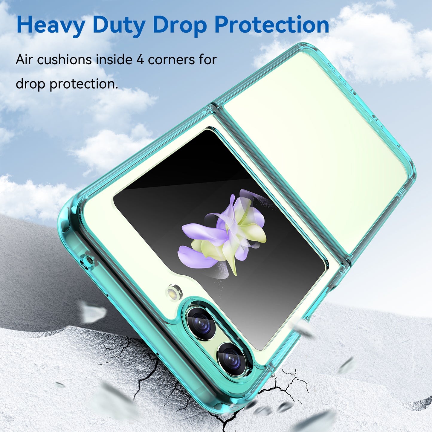 Uniqkart for Samsung Galaxy Z Flip5 5G Mobile Phone Back Cover Clear Protective Shockproof TPU+Acrylic Case - Transparent Blue