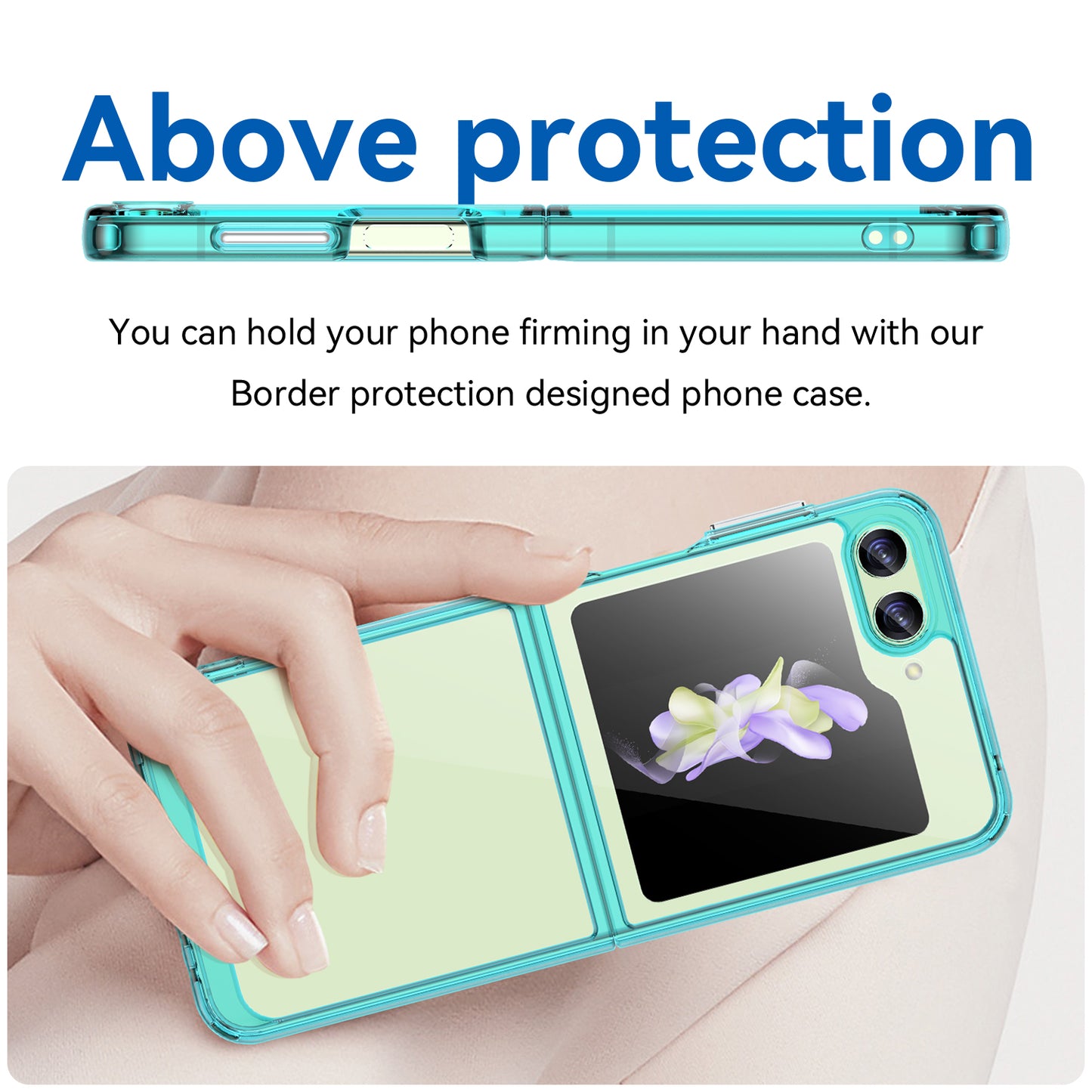 Uniqkart for Samsung Galaxy Z Flip5 5G Mobile Phone Back Cover Clear Protective Shockproof TPU+Acrylic Case - Transparent Blue