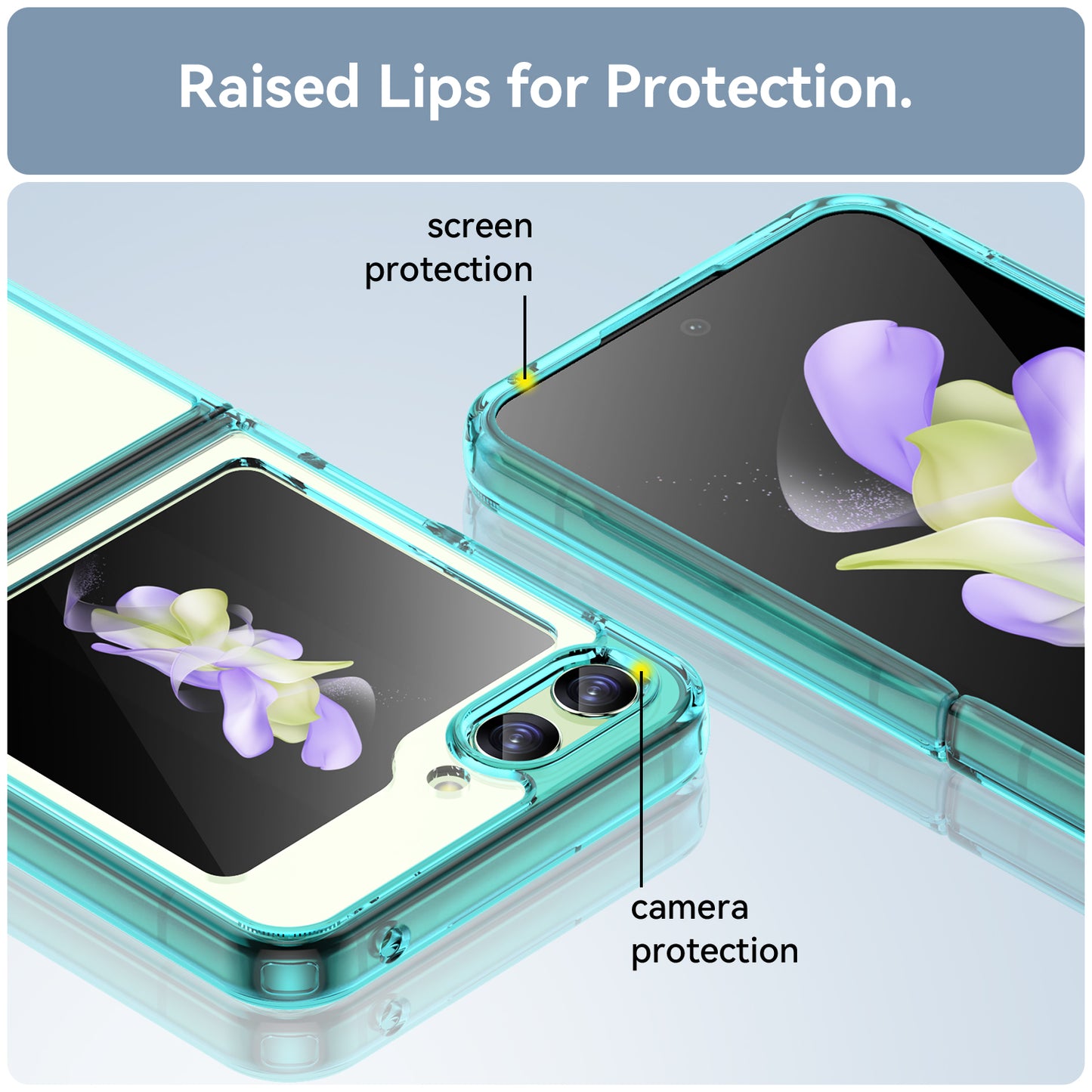Uniqkart for Samsung Galaxy Z Flip5 5G Mobile Phone Back Cover Clear Protective Shockproof TPU+Acrylic Case - Transparent Blue