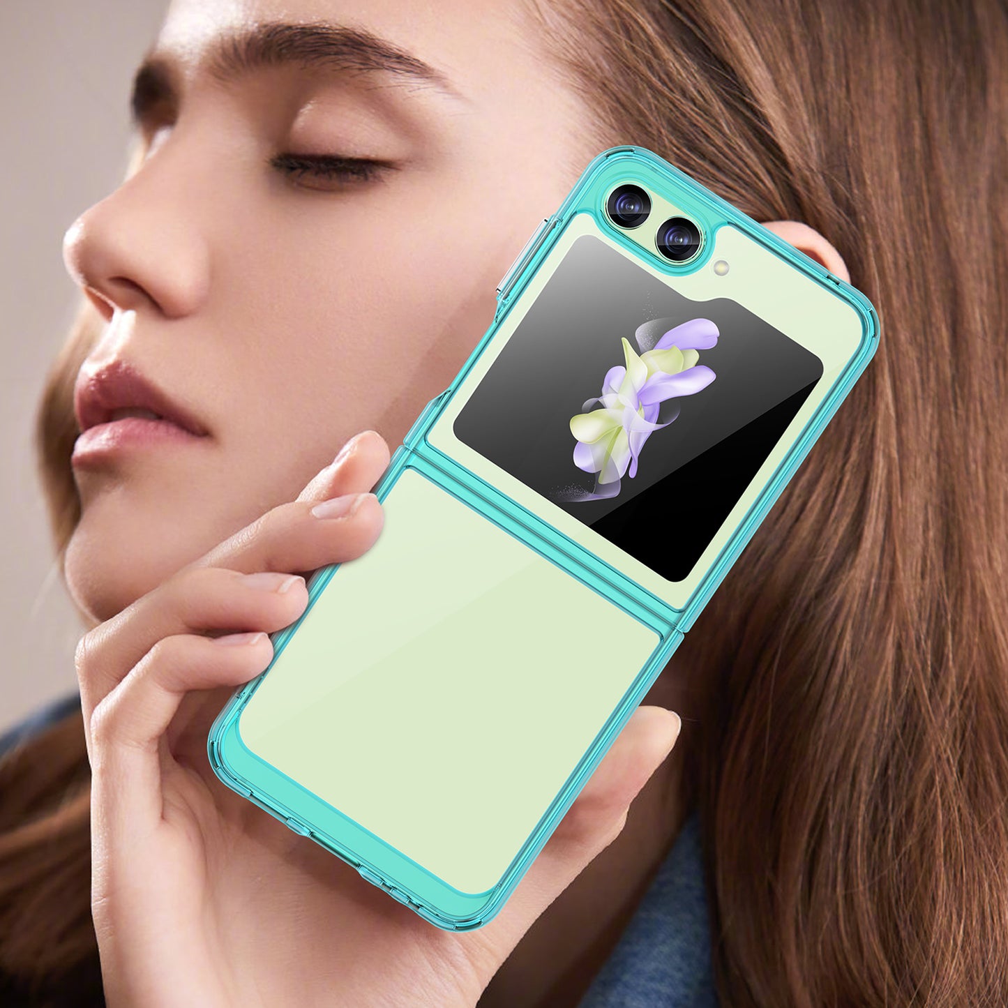 Uniqkart for Samsung Galaxy Z Flip5 5G Mobile Phone Back Cover Clear Protective Shockproof TPU+Acrylic Case - Transparent Blue