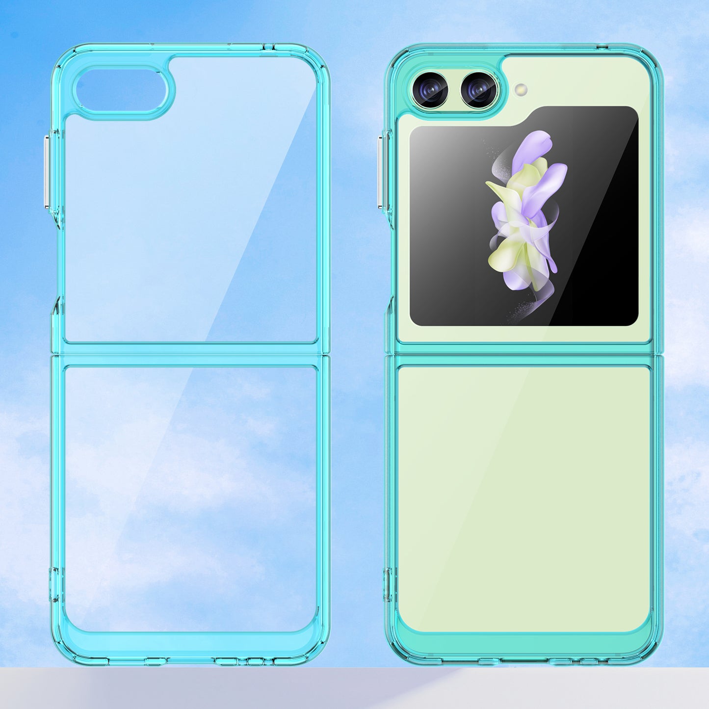 Uniqkart for Samsung Galaxy Z Flip5 5G Mobile Phone Back Cover Clear Protective Shockproof TPU+Acrylic Case - Transparent Blue