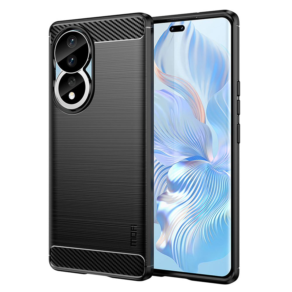 Uniqkart TPU Series-1 for Honor 90 Carbon Fiber Soft TPU Case Anti-scratch Brushed Phone Cover - Black