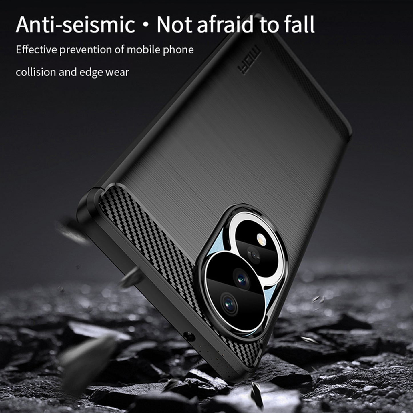 Uniqkart TPU Series-1 for Honor 90 Carbon Fiber Soft TPU Case Anti-scratch Brushed Phone Cover - Black