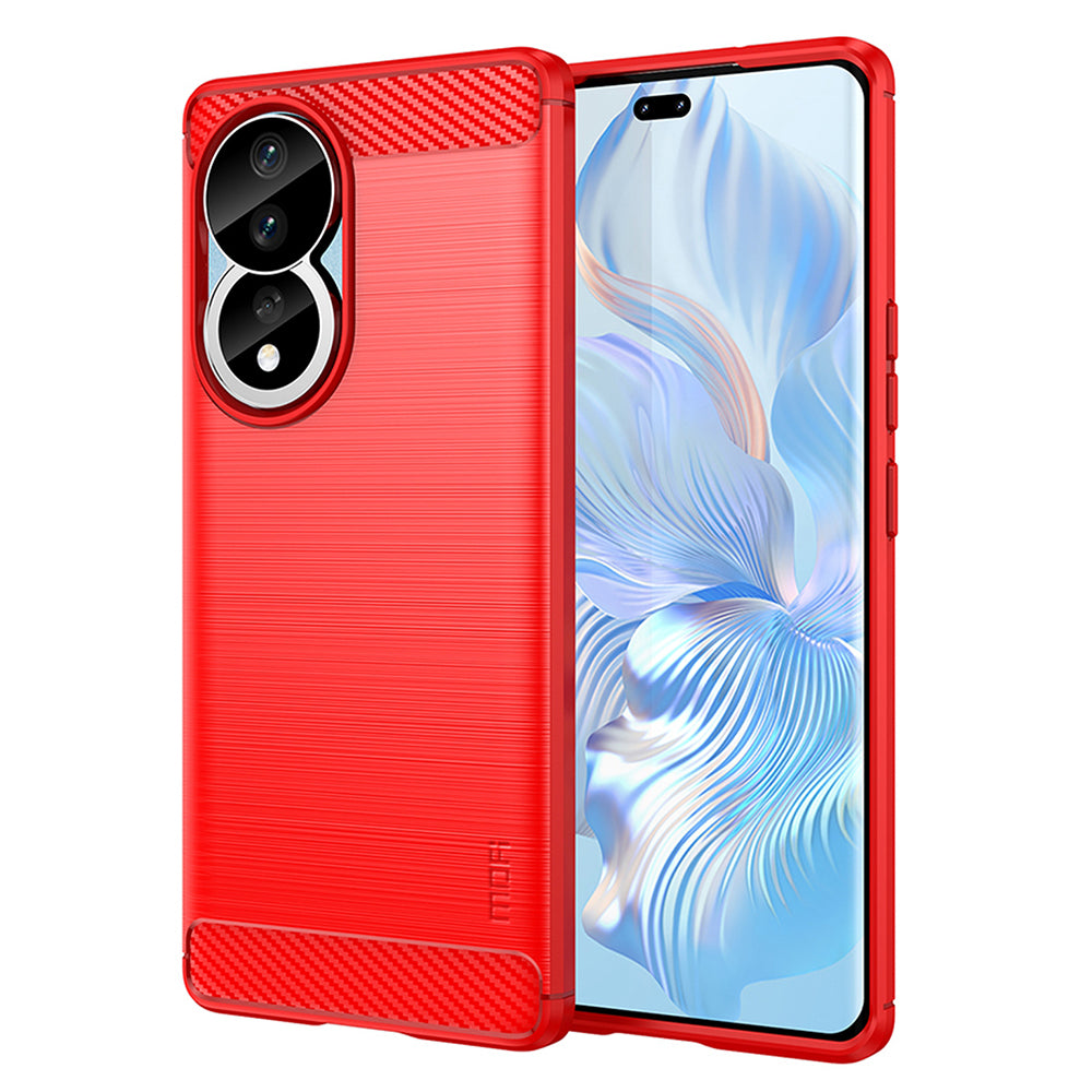Uniqkart TPU Series-1 for Honor 90 Carbon Fiber Soft TPU Case Anti-scratch Brushed Phone Cover - Red