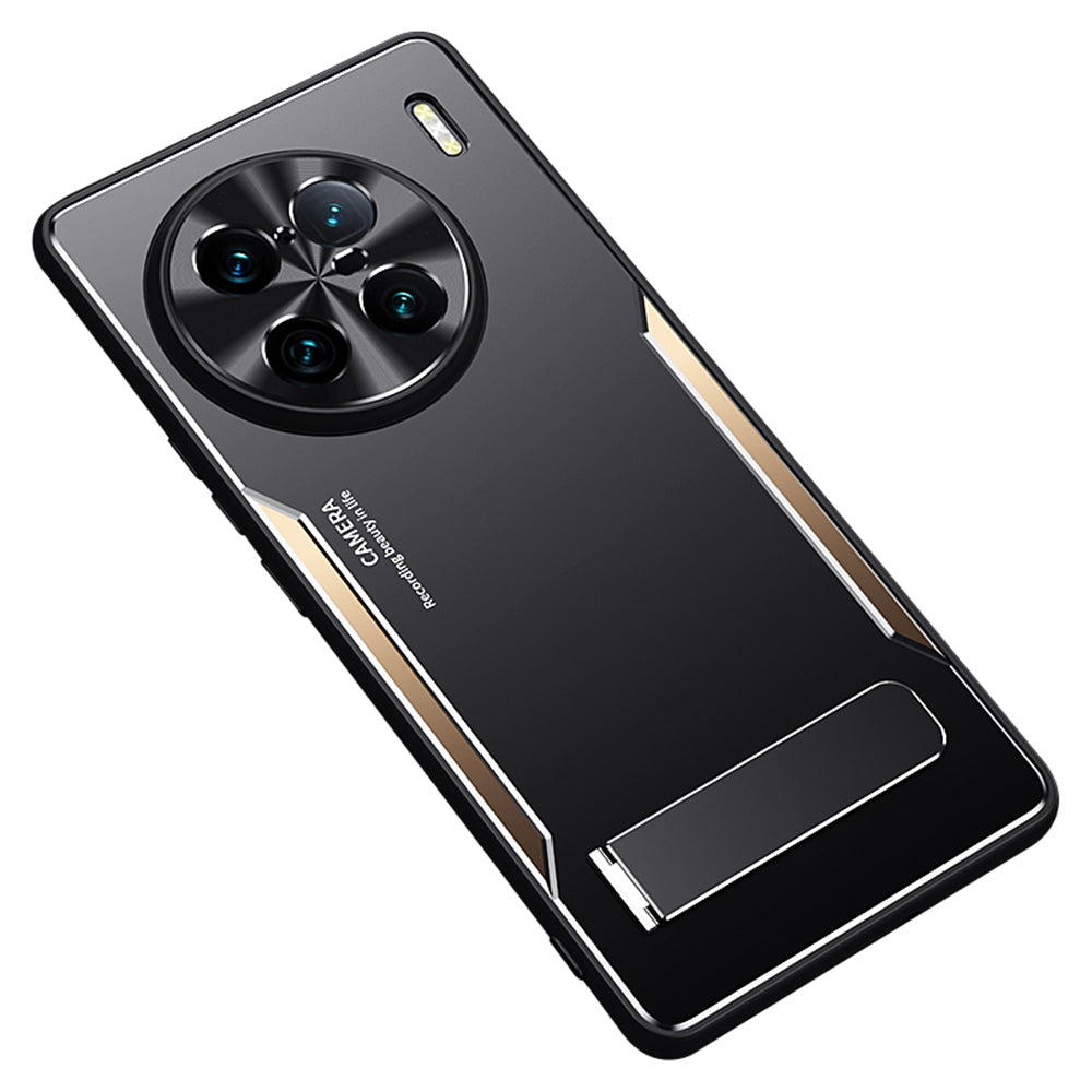 Anti-scratch Phone Cover for vivo X90 Pro+ 5G TPU+Aluminium Alloy Kickstand Case - Gold