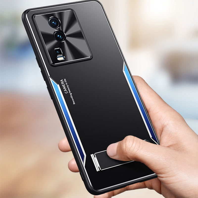 Uniqkart for vivo iQOO Neo7 5G Kickstand Phone Cover TPU + Aluminum Alloy Anti-Fingerprint Phone Case - Blue
