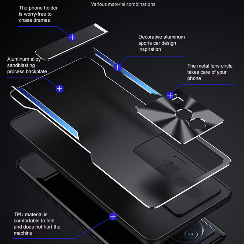 Uniqkart for vivo iQOO Neo7 5G Kickstand Phone Cover TPU + Aluminum Alloy Anti-Fingerprint Phone Case - Blue