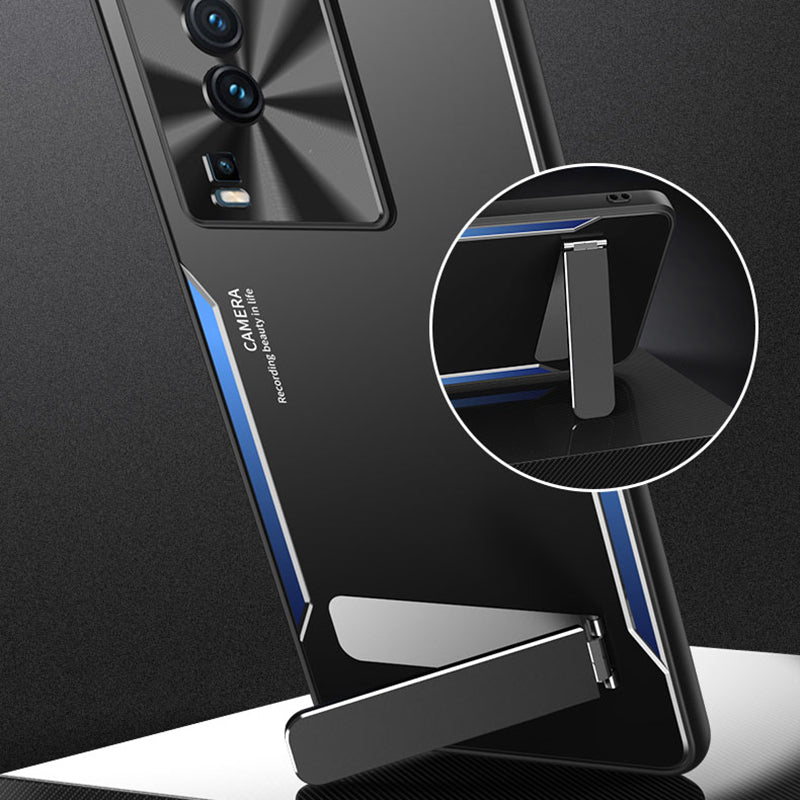 Uniqkart for vivo iQOO Neo7 5G Kickstand Phone Cover TPU + Aluminum Alloy Anti-Fingerprint Phone Case - Silver