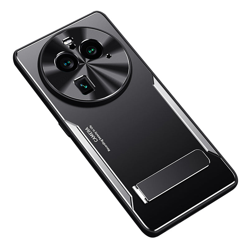 Uniqkart for Oppo Find X6 Pro Kickstand Phone Case TPU + Aluminum Alloy Anti-Fall Phone Cover - Silver