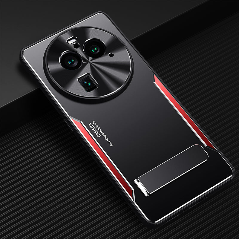 Uniqkart for Oppo Find X6 Pro Kickstand Phone Case TPU + Aluminum Alloy Anti-Fall Phone Cover - Red