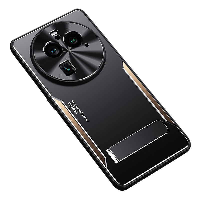 Uniqkart for Oppo Find X6 Pro Kickstand Phone Case TPU + Aluminum Alloy Anti-Fall Phone Cover - Gold