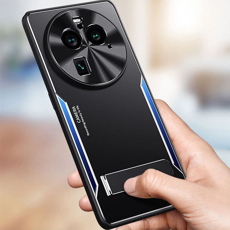 Uniqkart for Oppo Find X6 Pro Kickstand Phone Case TPU + Aluminum Alloy Anti-Fall Phone Cover - Gold