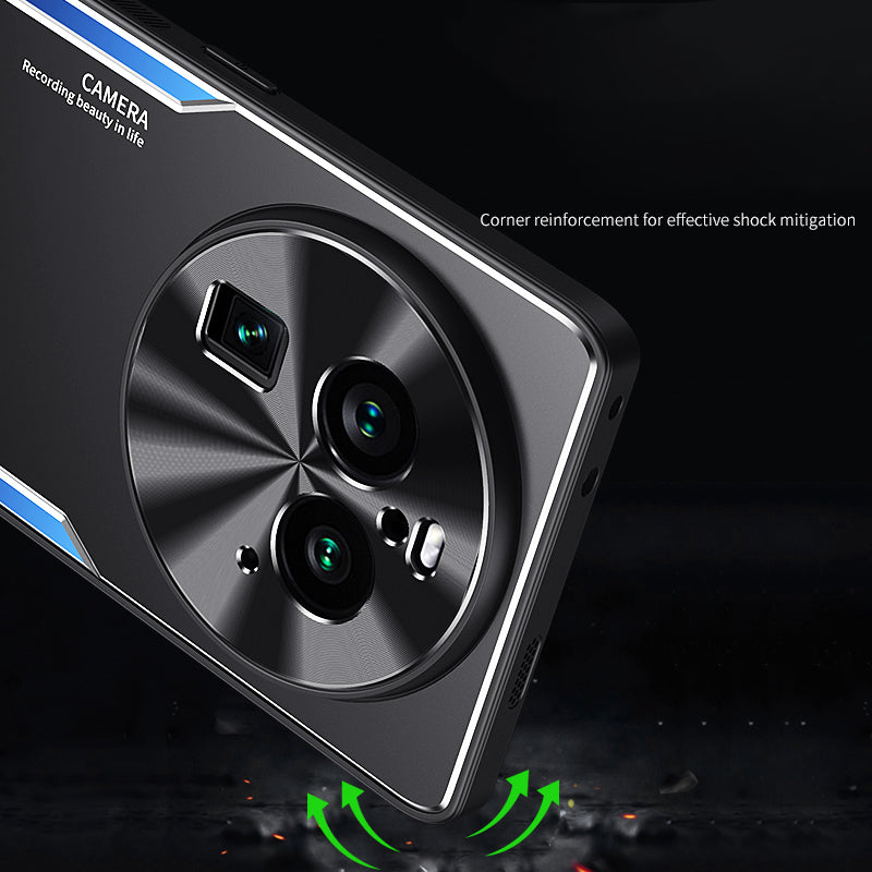 Uniqkart for Oppo Find X6 Kickstand Case Aluminum Alloy Soft TPU Shockproof Phone Cover - Gold