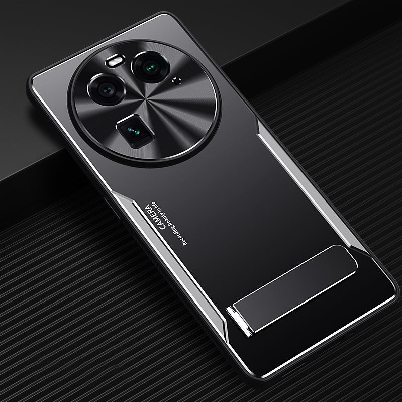 Uniqkart for Oppo Find X6 Kickstand Case Aluminum Alloy Soft TPU Shockproof Phone Cover - Silver