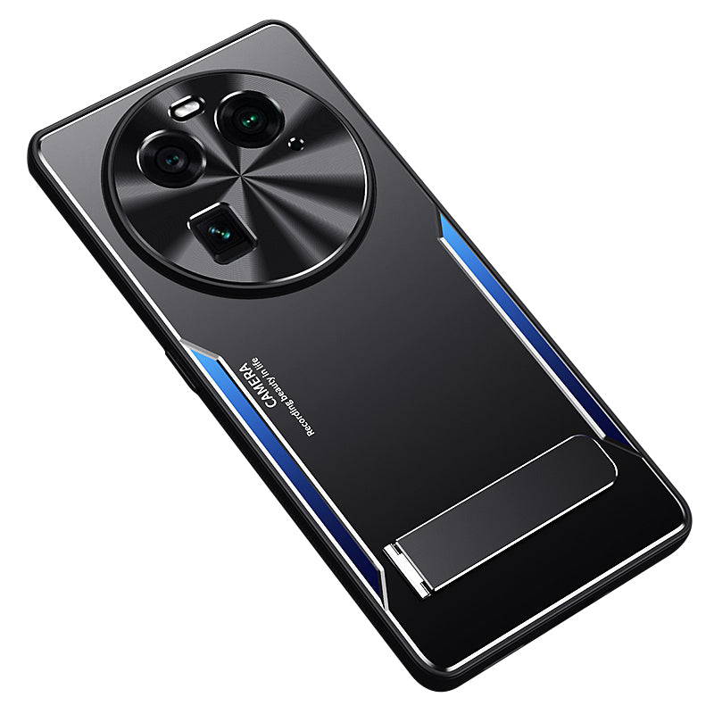 Uniqkart for Oppo Find X6 Kickstand Case Aluminum Alloy Soft TPU Shockproof Phone Cover - Blue