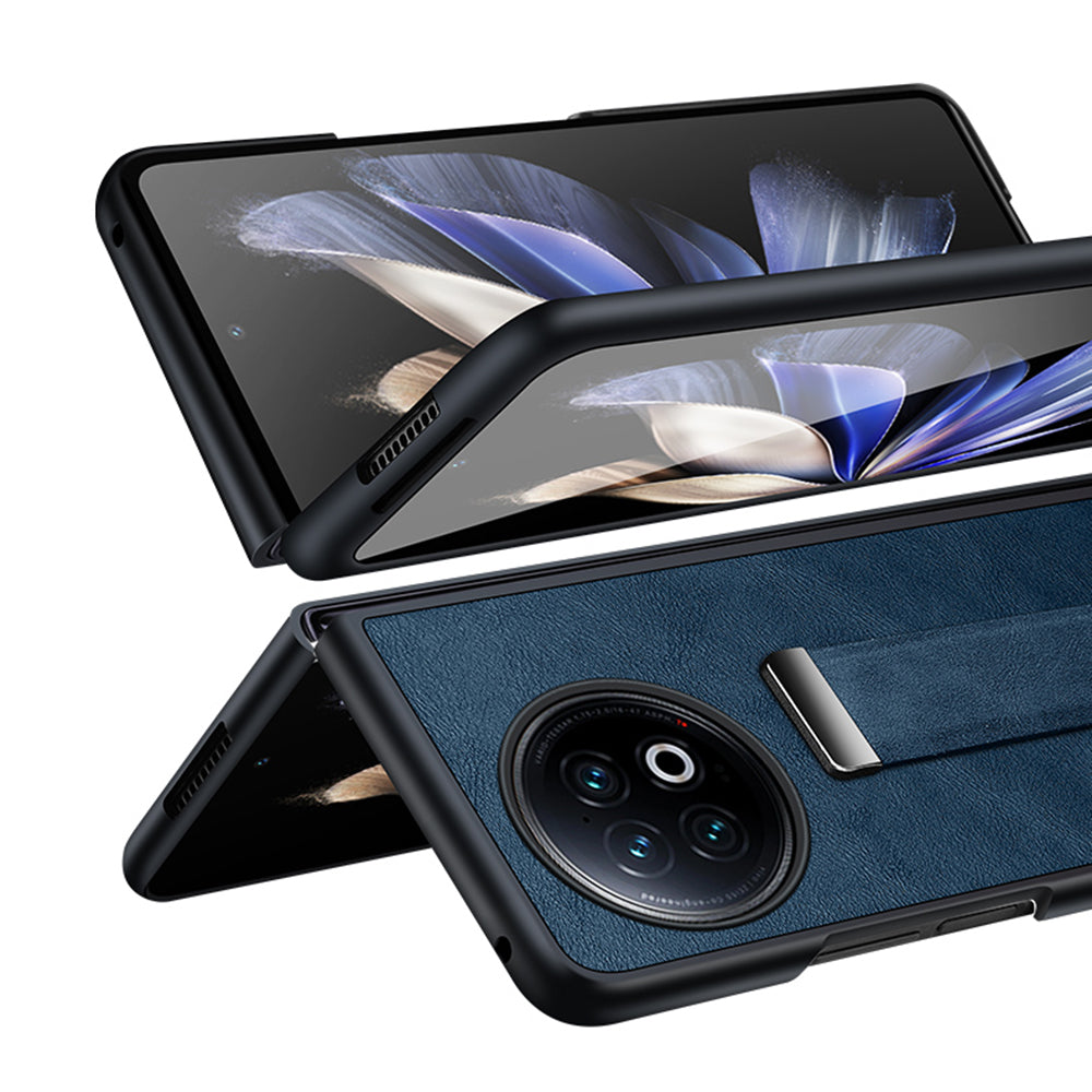 Uniqkart Fashion Series for vivo X Fold2 Leather Coated PC Cover Wristband Kickstand Folding Phone Case - Brown