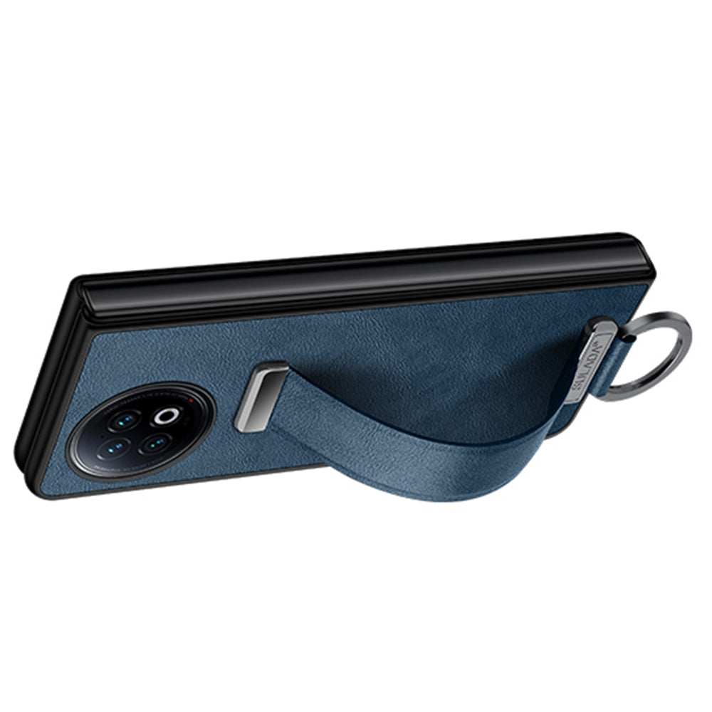 Uniqkart Fashion Series for vivo X Fold2 Leather Coated PC Cover Wristband Kickstand Folding Phone Case - Black