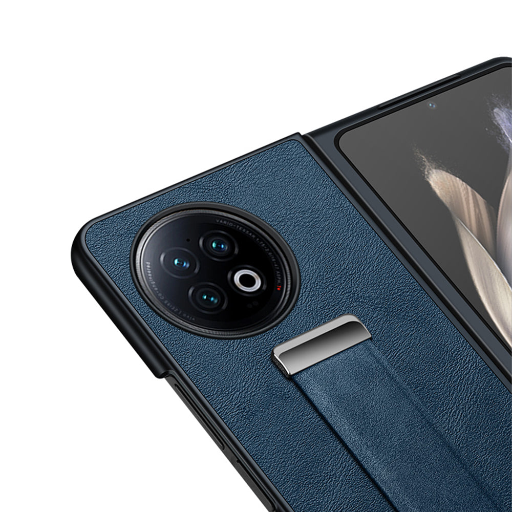 Uniqkart Fashion Series for vivo X Fold2 Leather Coated PC Cover Wristband Kickstand Folding Phone Case - Black