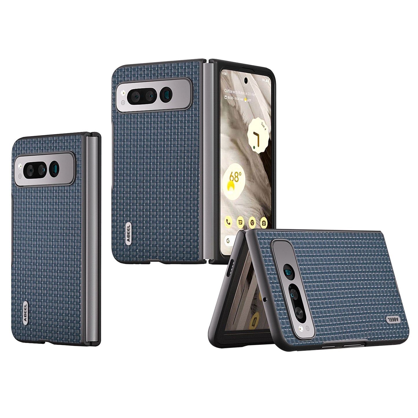 Uniqkart For Google Pixel Fold Cowhide Leather Coated PC Phone Case Folding Phone Cover - Blue