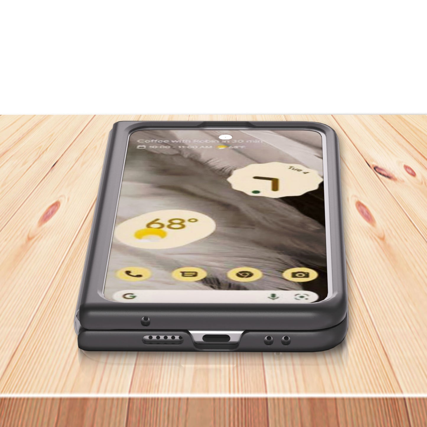 Uniqkart For Google Pixel Fold Cowhide Leather Coated PC Phone Case Folding Phone Cover - Blue