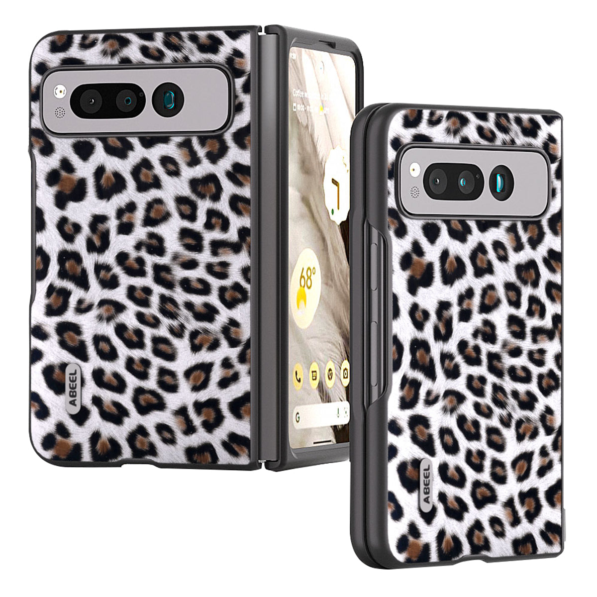 Uniqkart for Google Pixel Fold Anti-Scratch Cover Leopard Pattern PU Leather+PC Phone Case - Silver