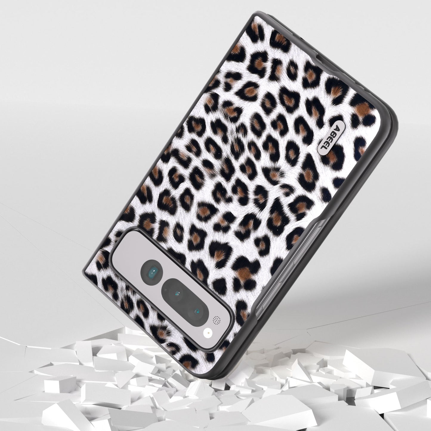 Uniqkart for Google Pixel Fold Anti-Scratch Cover Leopard Pattern PU Leather+PC Phone Case - Silver