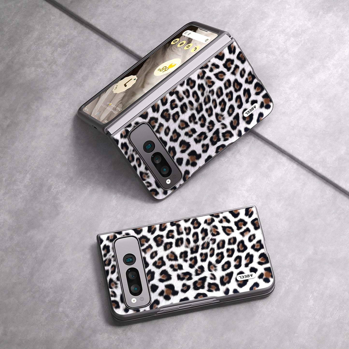 Uniqkart for Google Pixel Fold Anti-Scratch Cover Leopard Pattern PU Leather+PC Phone Case - Silver
