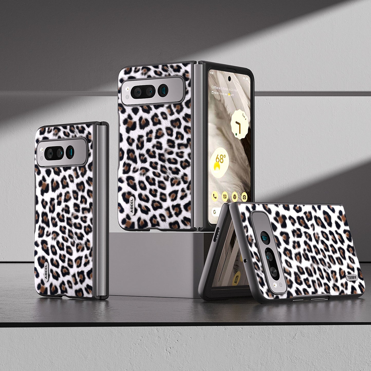 Uniqkart for Google Pixel Fold Anti-Scratch Cover Leopard Pattern PU Leather+PC Phone Case - Silver