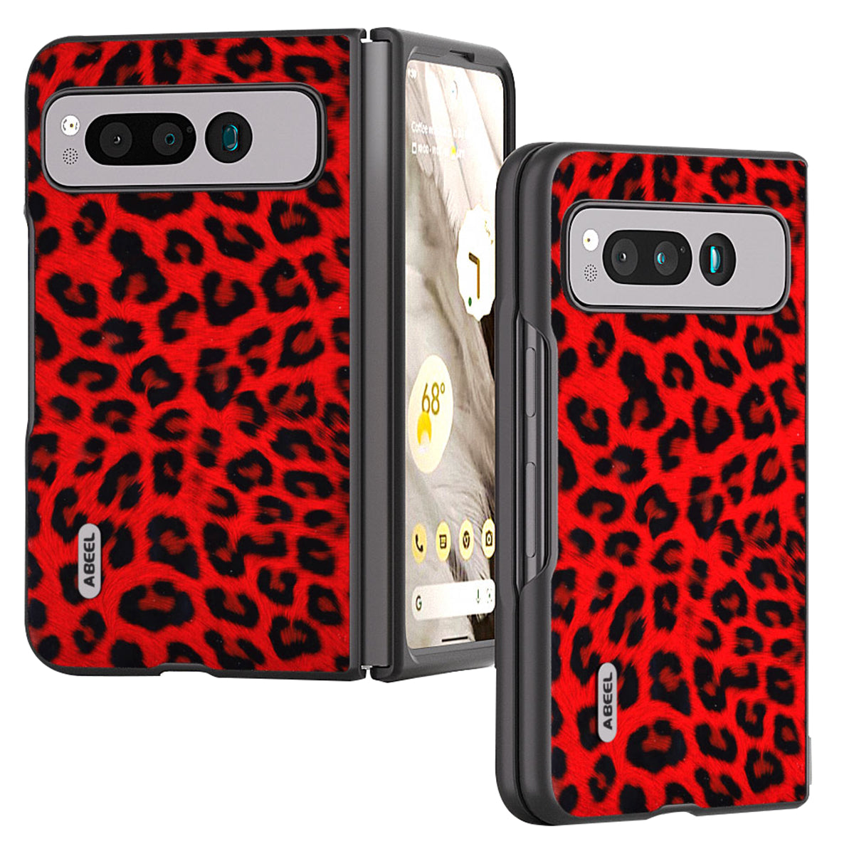 Uniqkart for Google Pixel Fold Anti-Scratch Cover Leopard Pattern PU Leather+PC Phone Case - Red