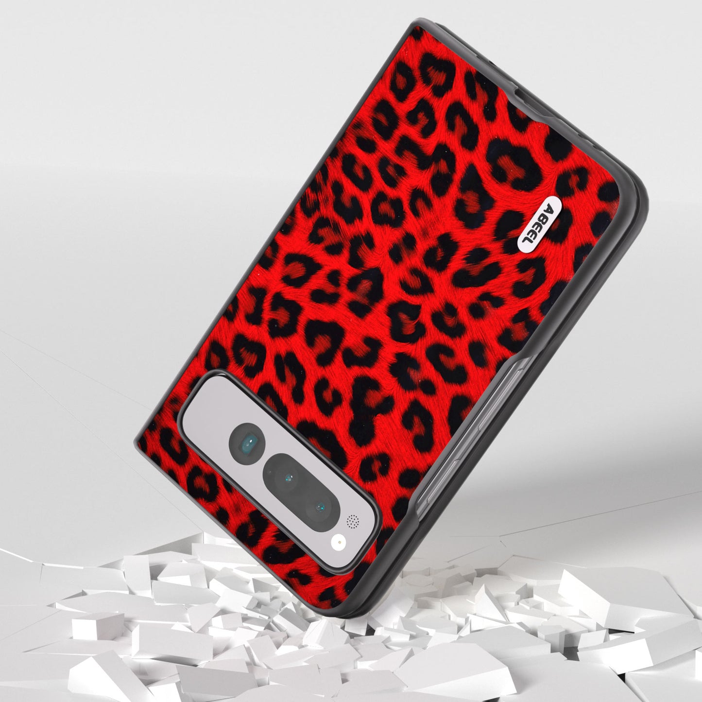Uniqkart for Google Pixel Fold Anti-Scratch Cover Leopard Pattern PU Leather+PC Phone Case - Red
