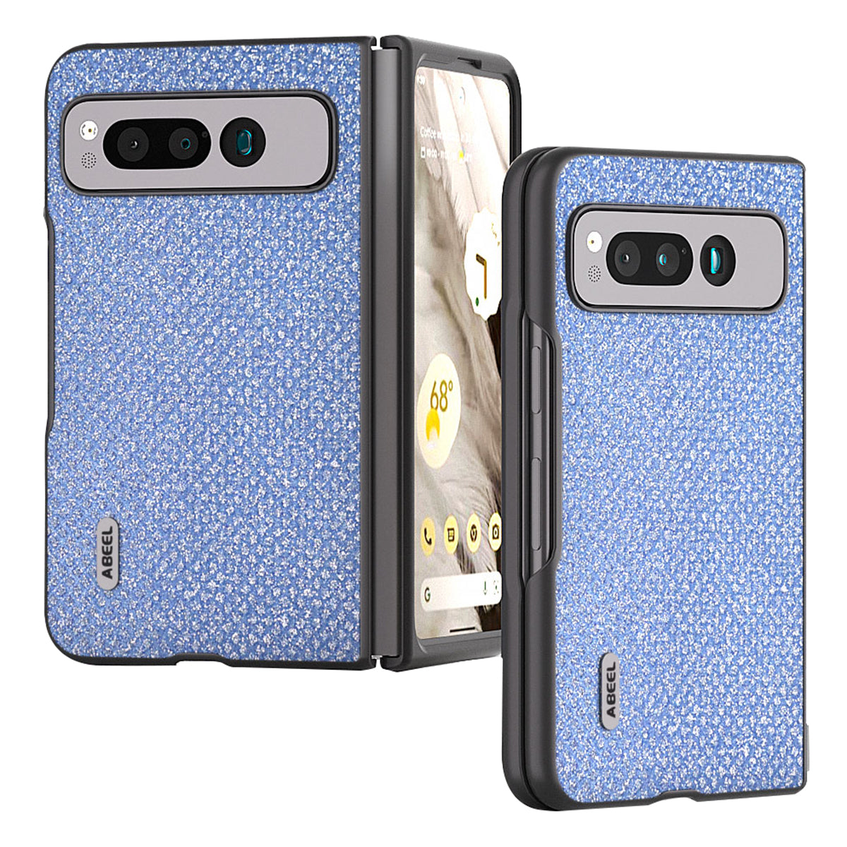 Uniqkart for Google Pixel Fold PU Leather+PC Slim Cover Rhinestone Texture Phone Case - Blue