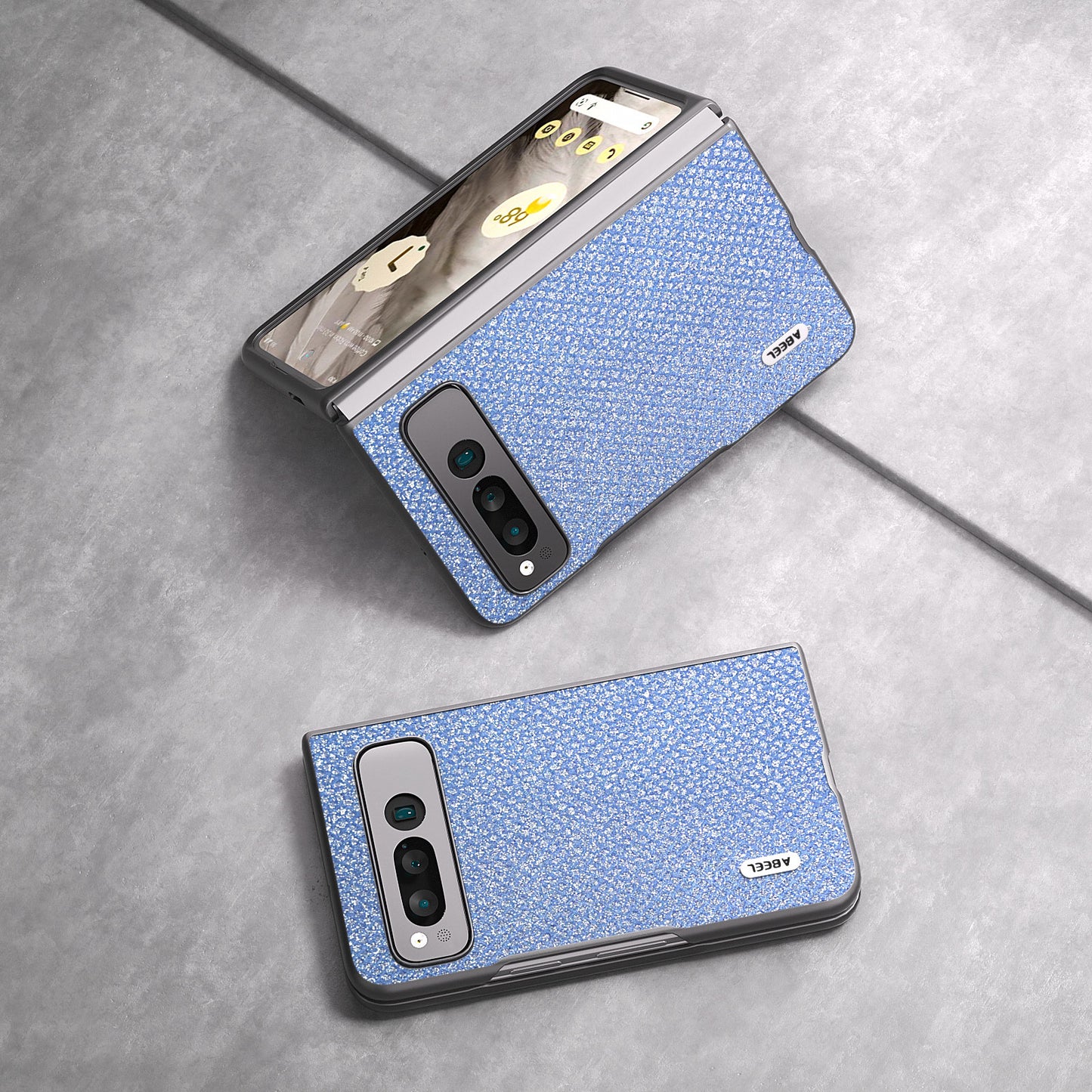 Uniqkart for Google Pixel Fold PU Leather+PC Slim Cover Rhinestone Texture Phone Case - Blue