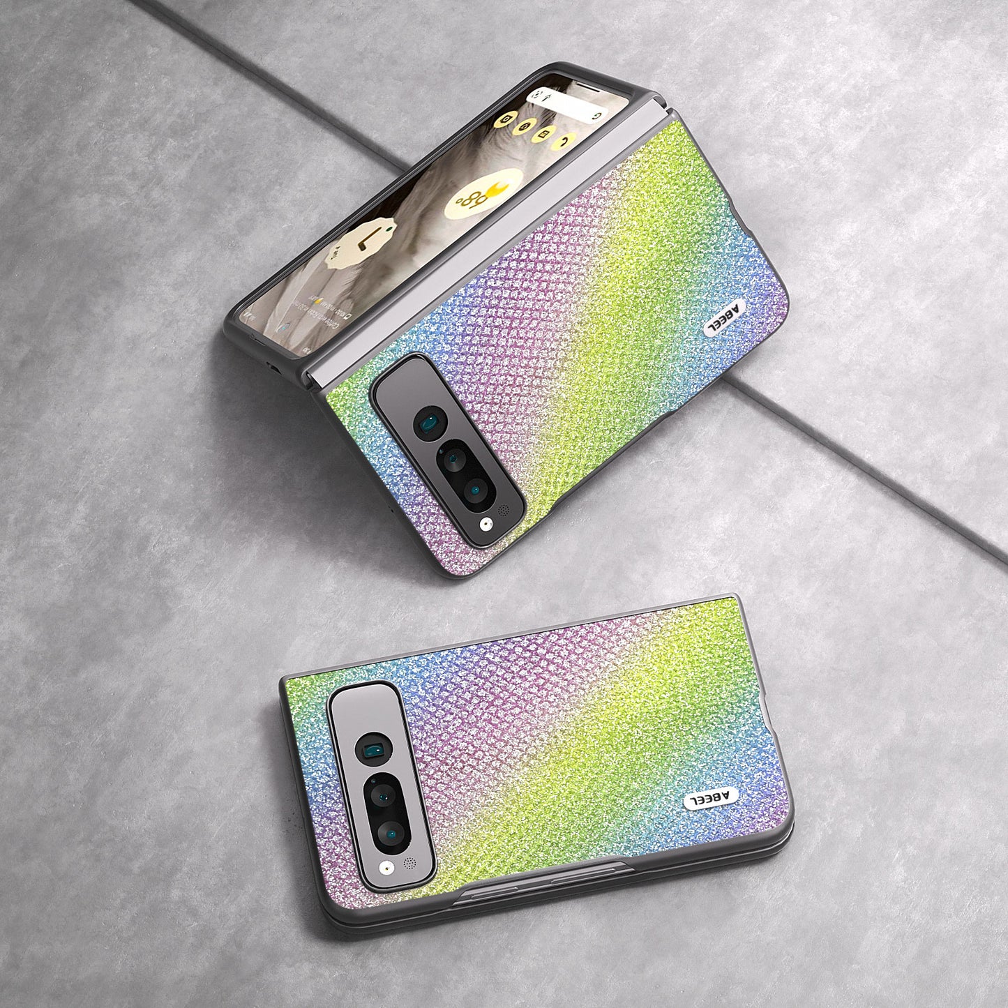 Uniqkart for Google Pixel Fold PU Leather+PC Slim Cover Rhinestone Texture Phone Case - Multi-color