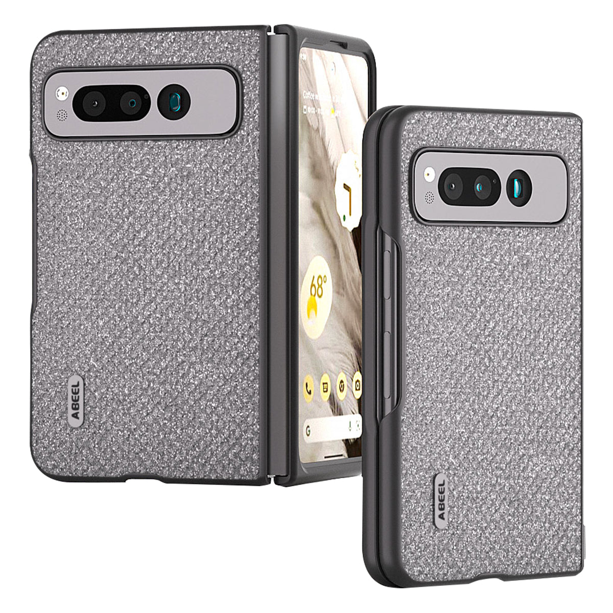 Uniqkart for Google Pixel Fold PU Leather+PC Slim Cover Rhinestone Texture Phone Case - Grey
