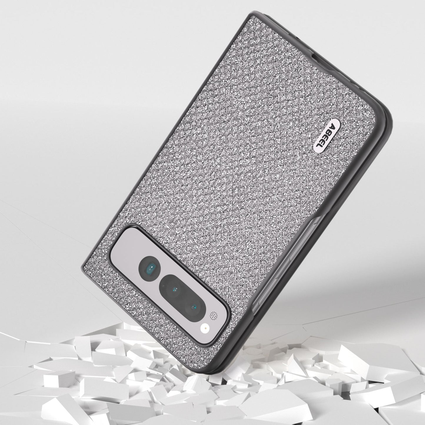 Uniqkart for Google Pixel Fold PU Leather+PC Slim Cover Rhinestone Texture Phone Case - Grey