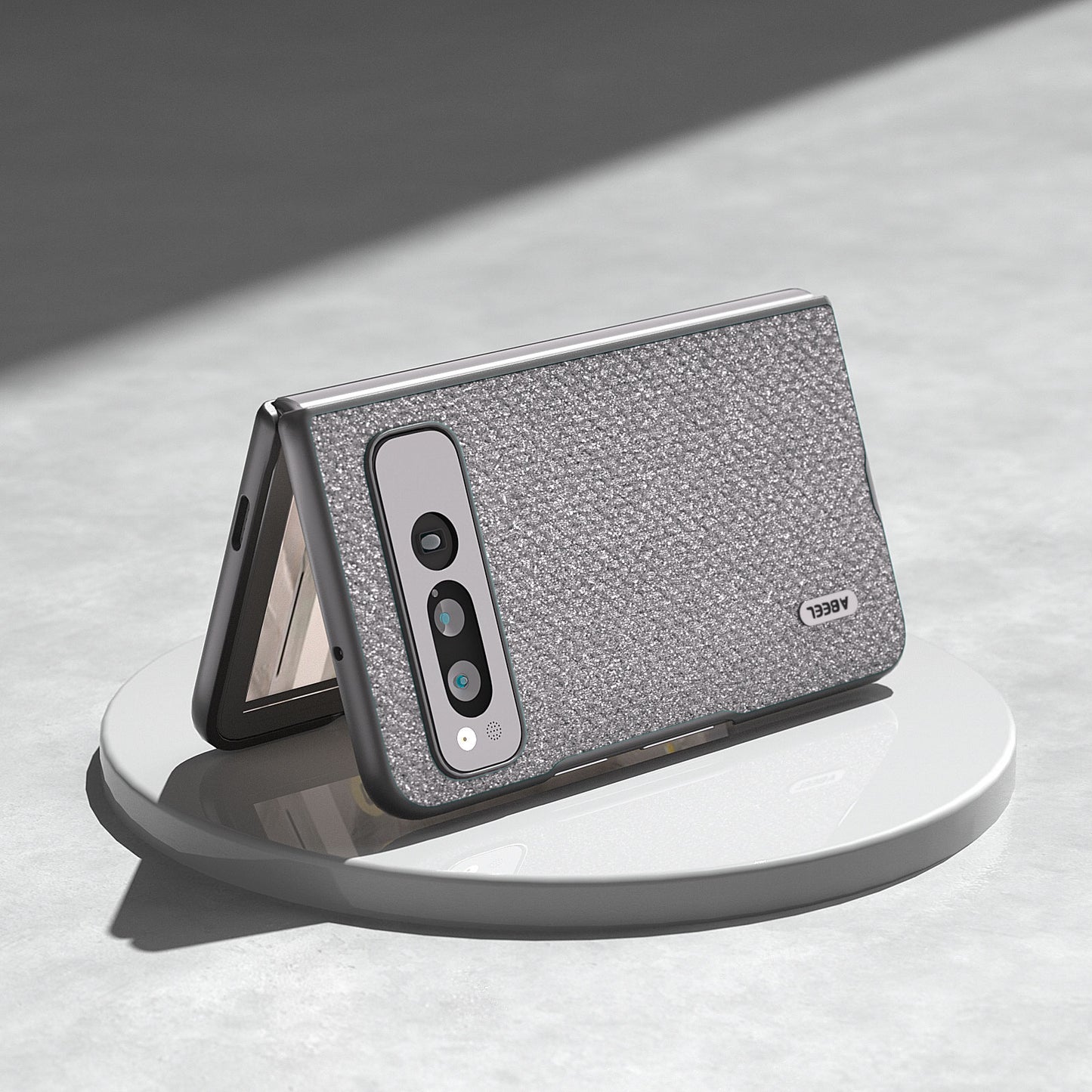 Uniqkart for Google Pixel Fold PU Leather+PC Slim Cover Rhinestone Texture Phone Case - Grey