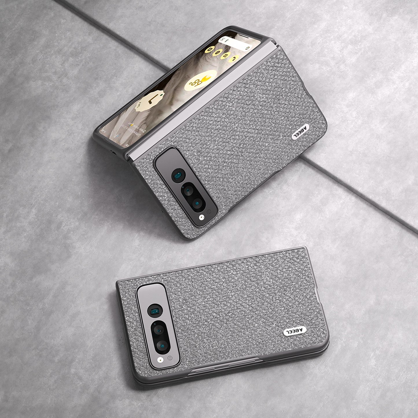 Uniqkart for Google Pixel Fold PU Leather+PC Slim Cover Rhinestone Texture Phone Case - Grey