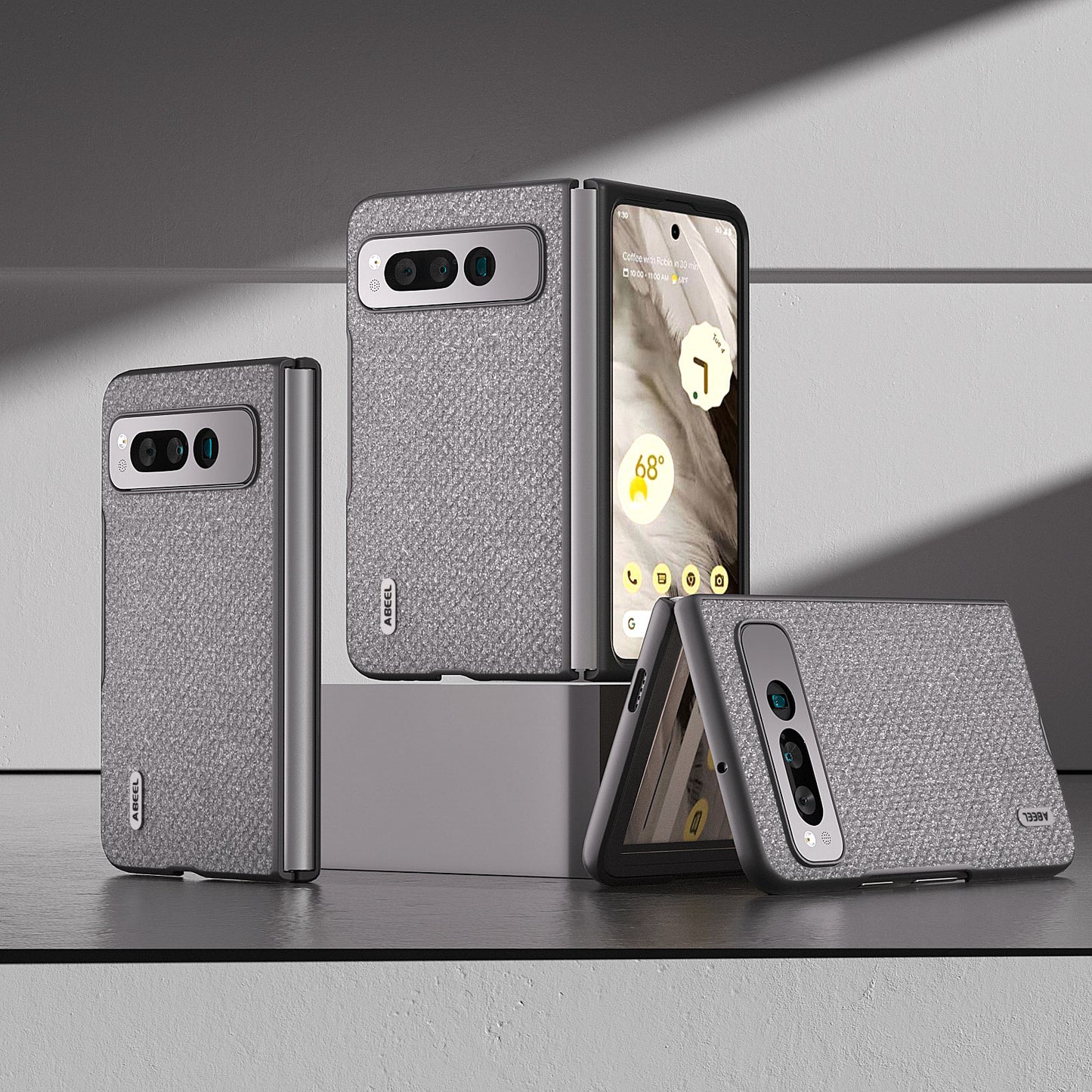 Uniqkart for Google Pixel Fold PU Leather+PC Slim Cover Rhinestone Texture Phone Case - Grey